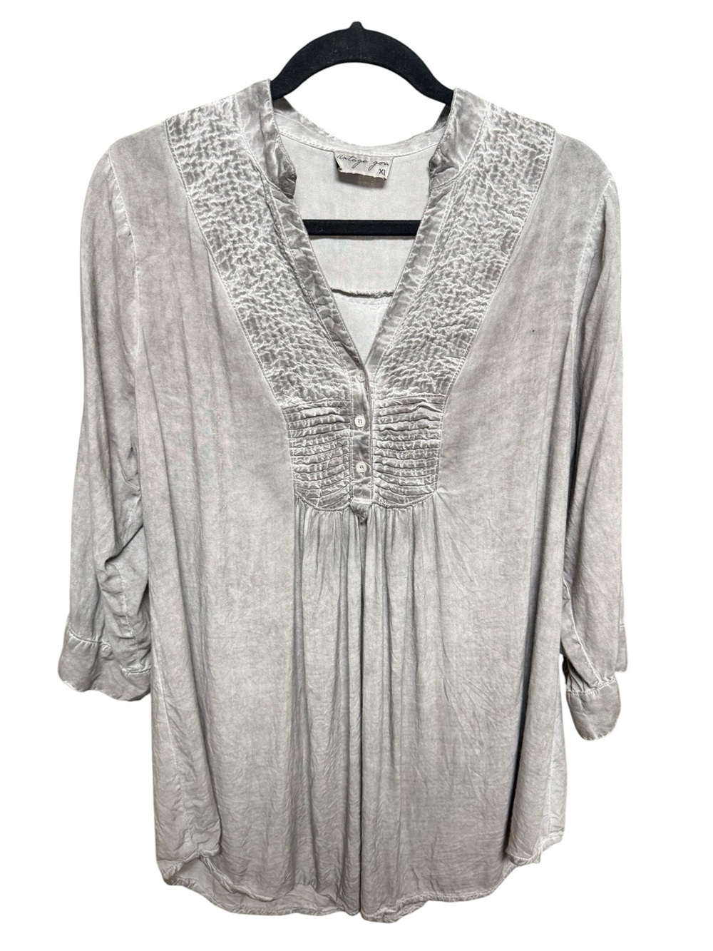 Vintage Goa Light Gray Smocked V-Neck Tunic